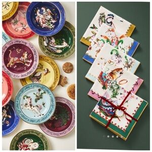 Anthropologie Phannanact 12 days of Christmas 12 dessert plates & 12 napkins new